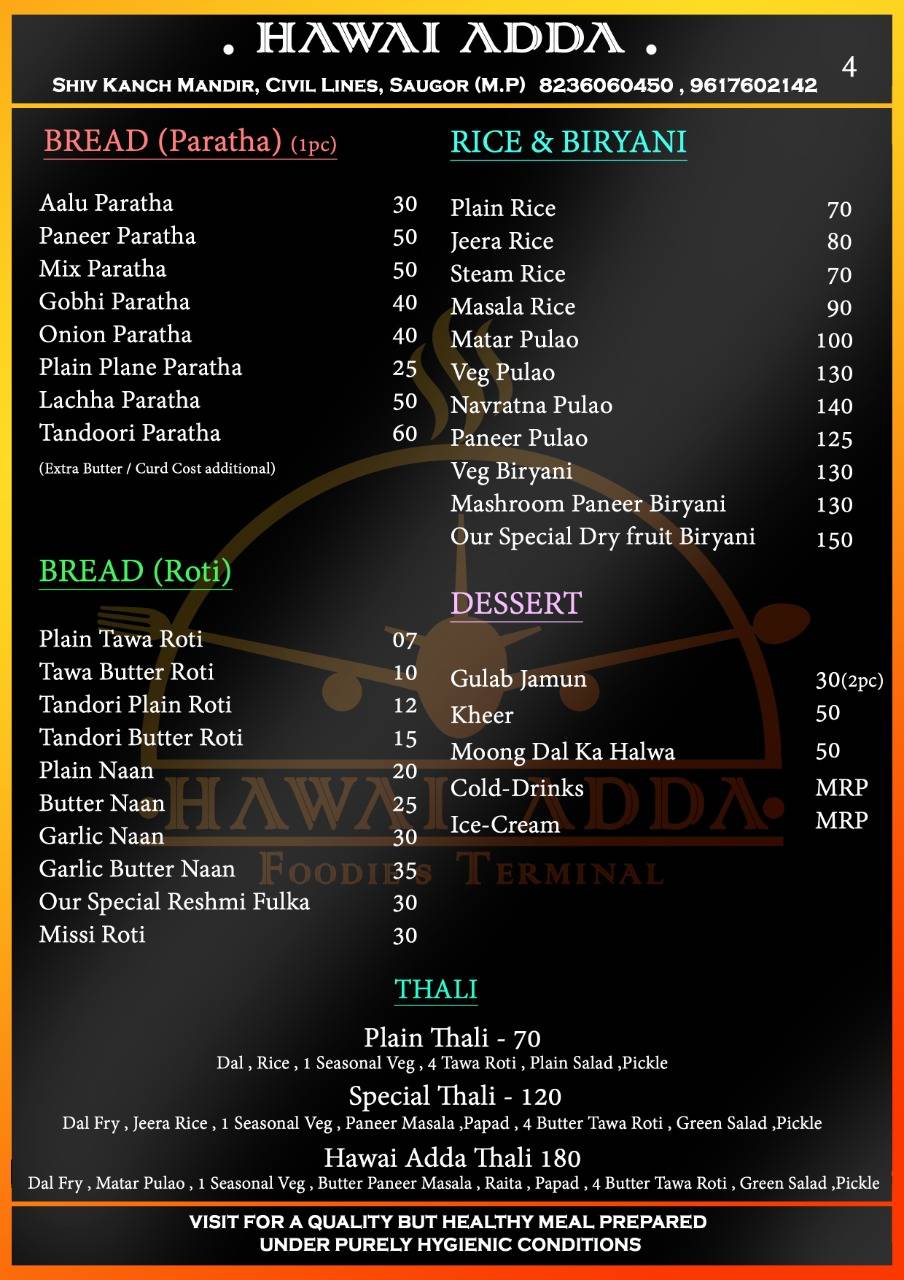 Hawai Adda menu