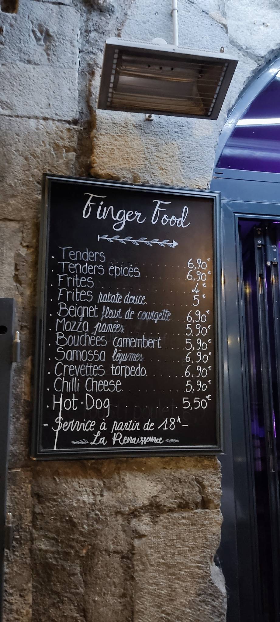 Menu de La Renaissance Café