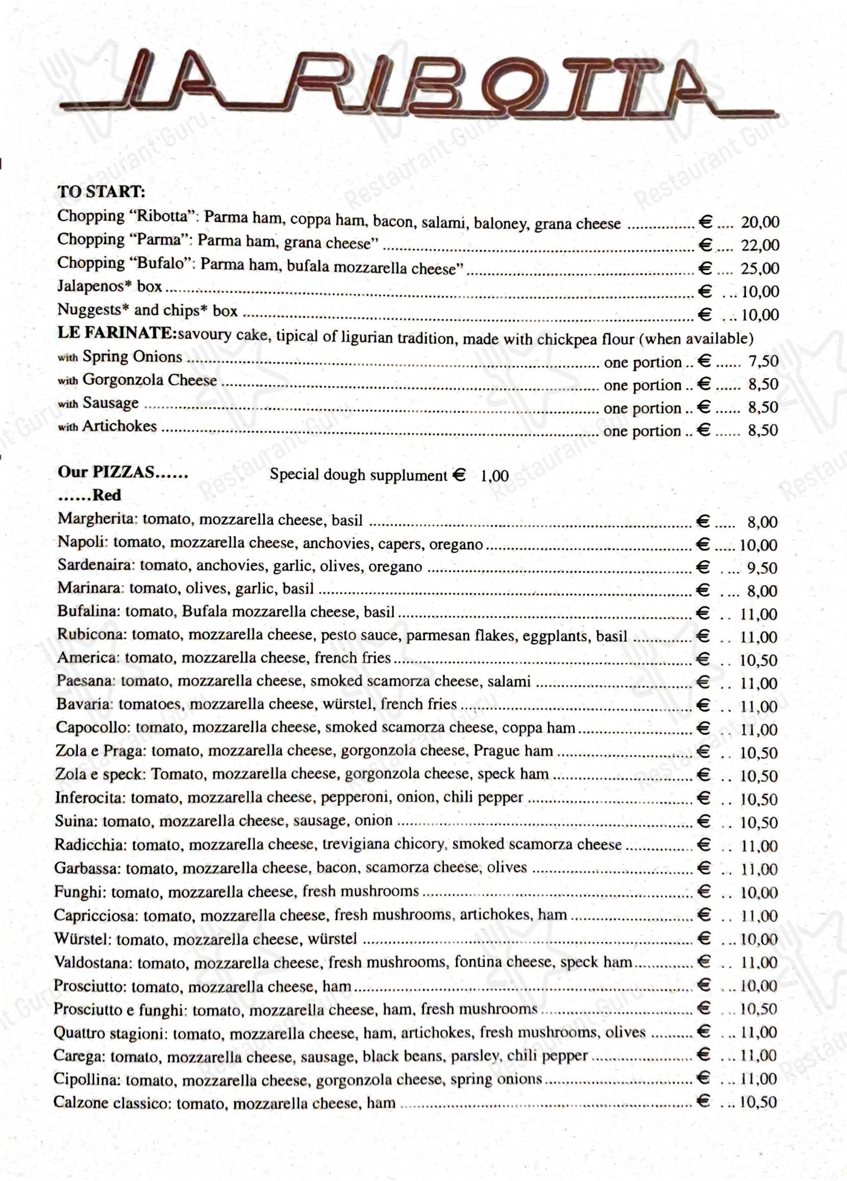 Коктейльная карта per La Ribotta pizzeria