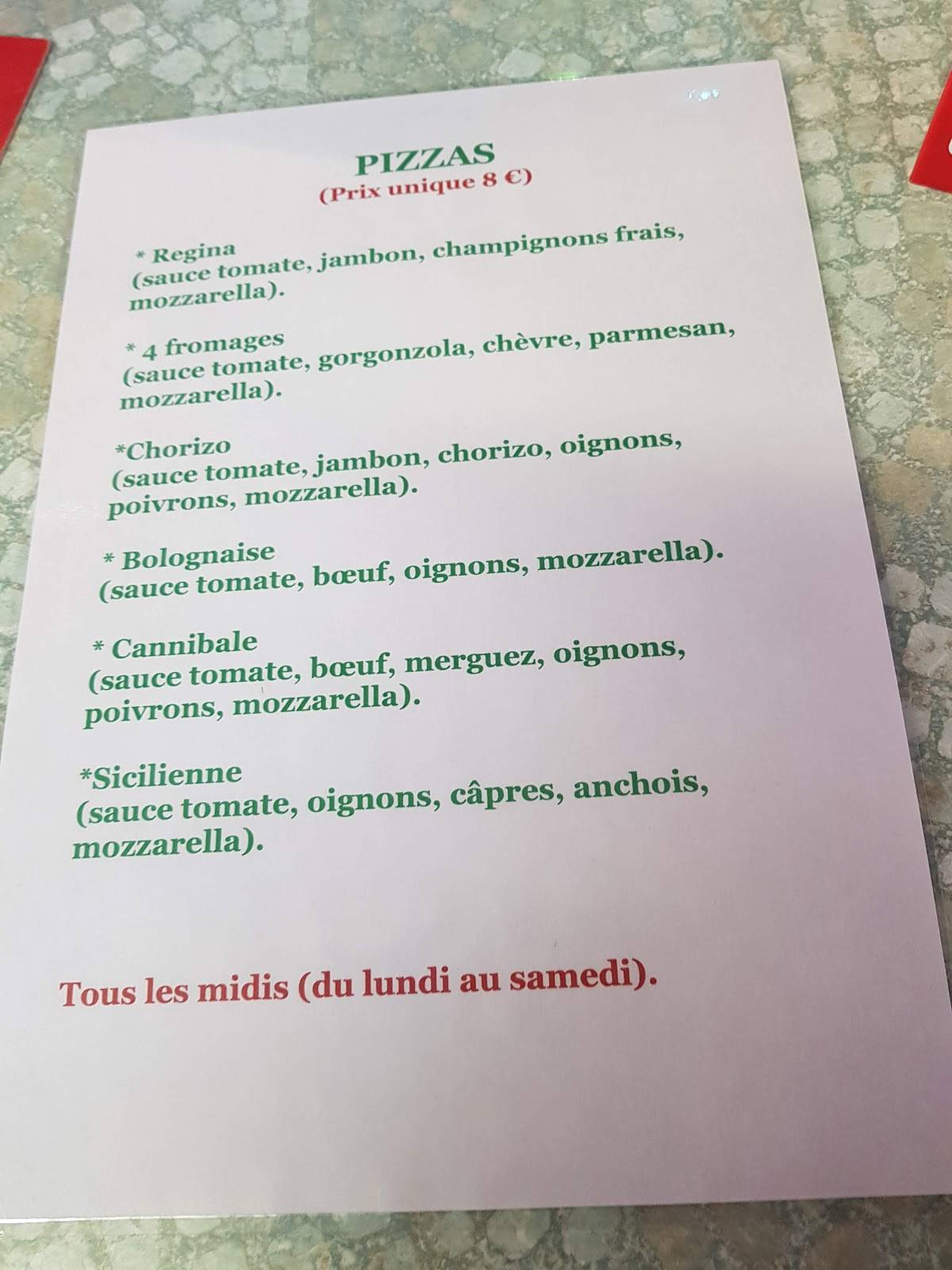 Menu de Le Rami