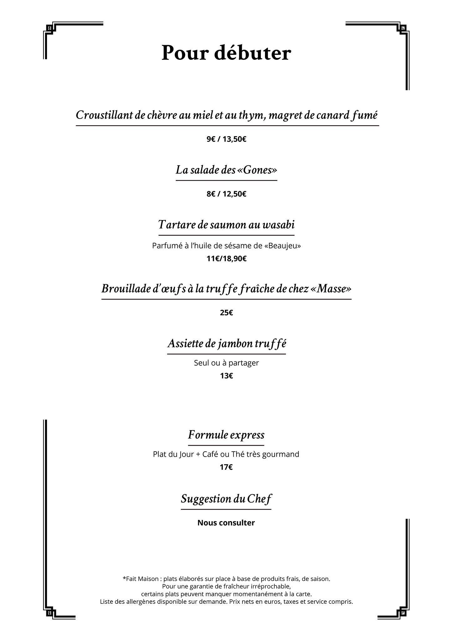 Menu de Le Rive Gauche Lyon 6