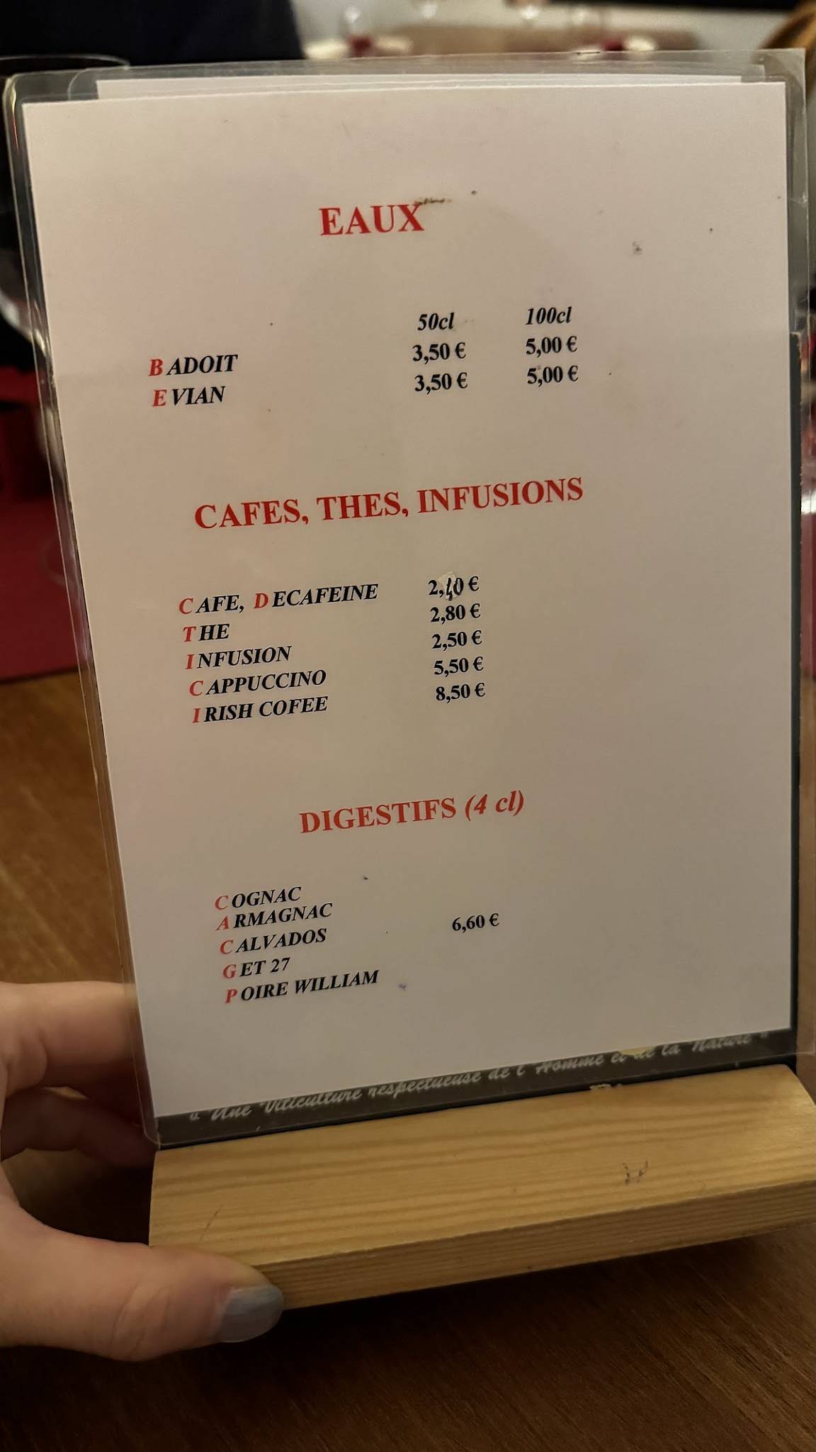 Menu de Les Banquettes Rouges