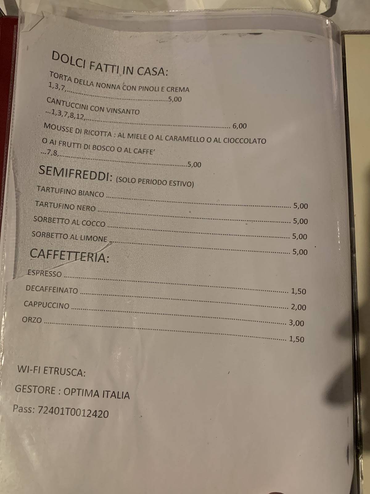 Menu di L'etrusca 