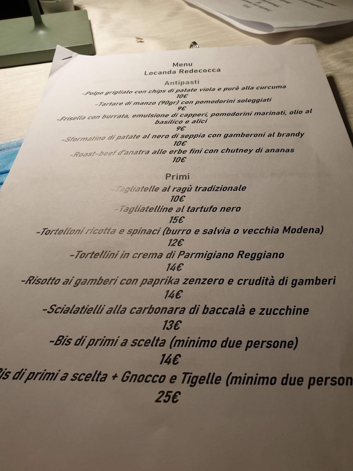 Menu di Locanda Redecocca 
