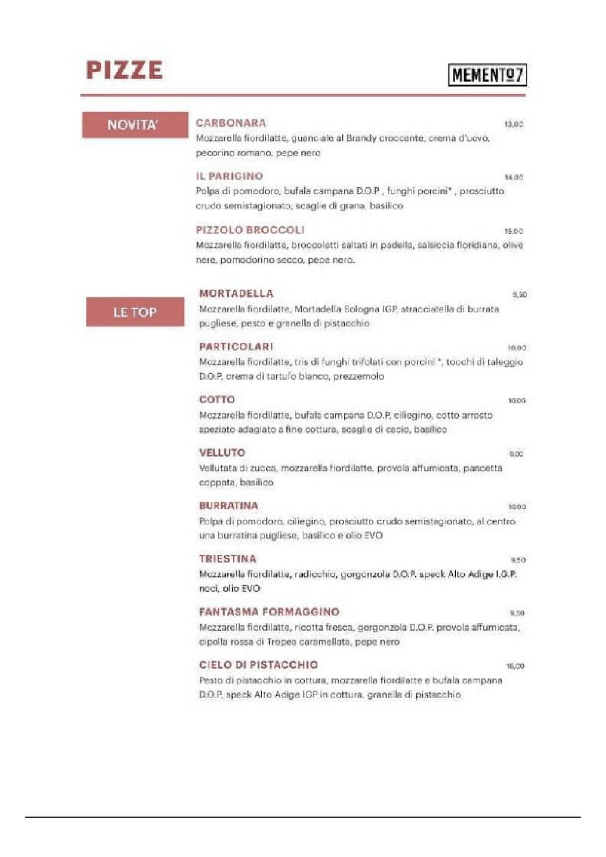 Menu di Memento7 