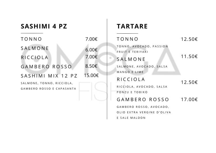 Menu de Omega fish