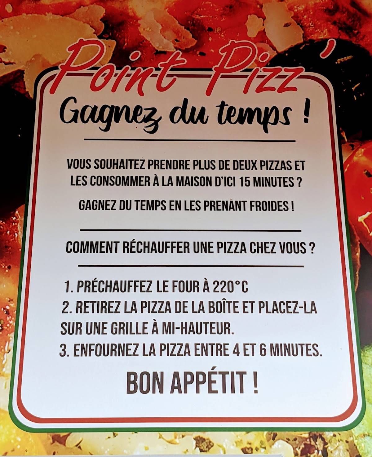 Menu de Point Pizz'