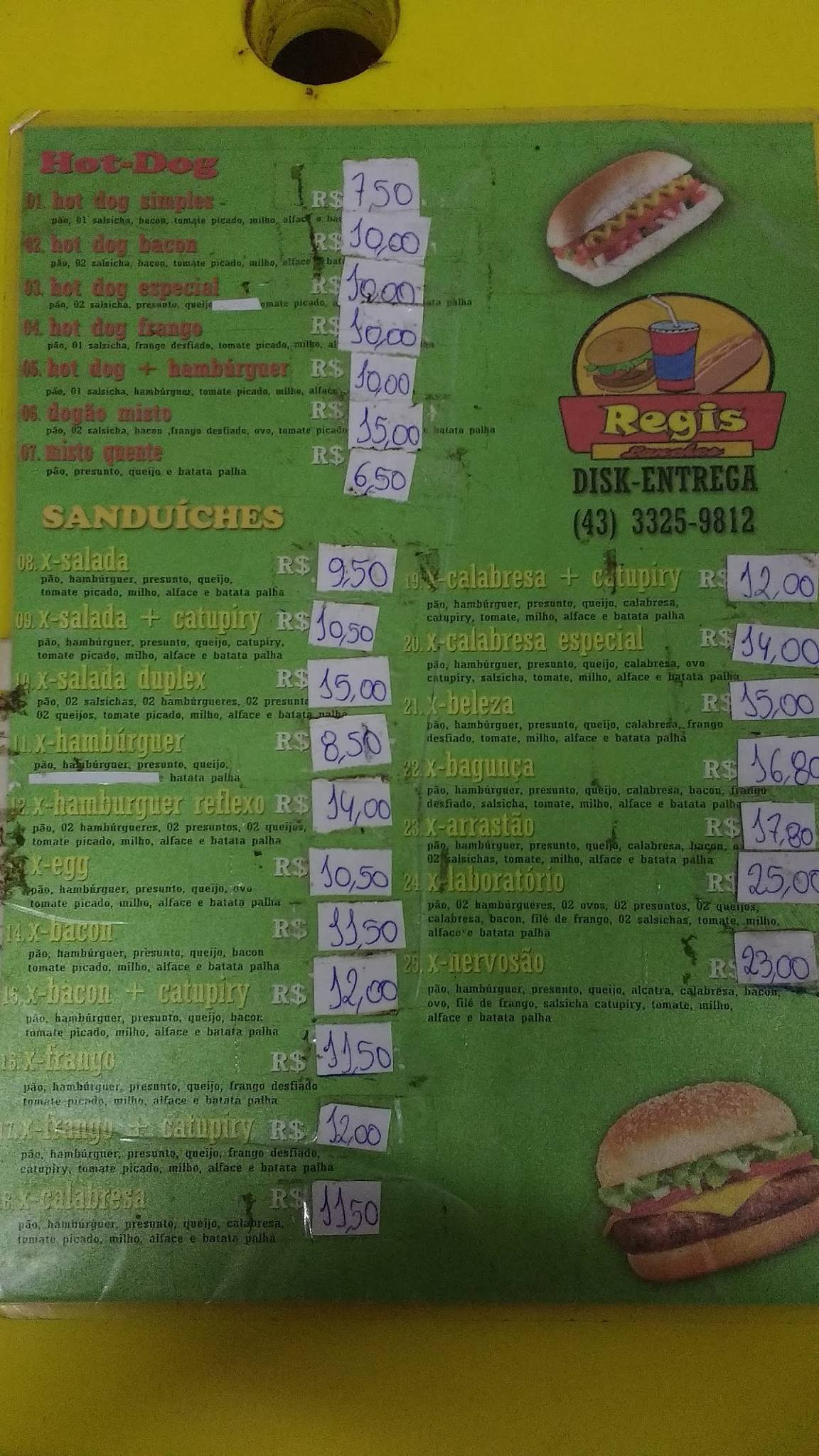 Régis Lanches cardápio