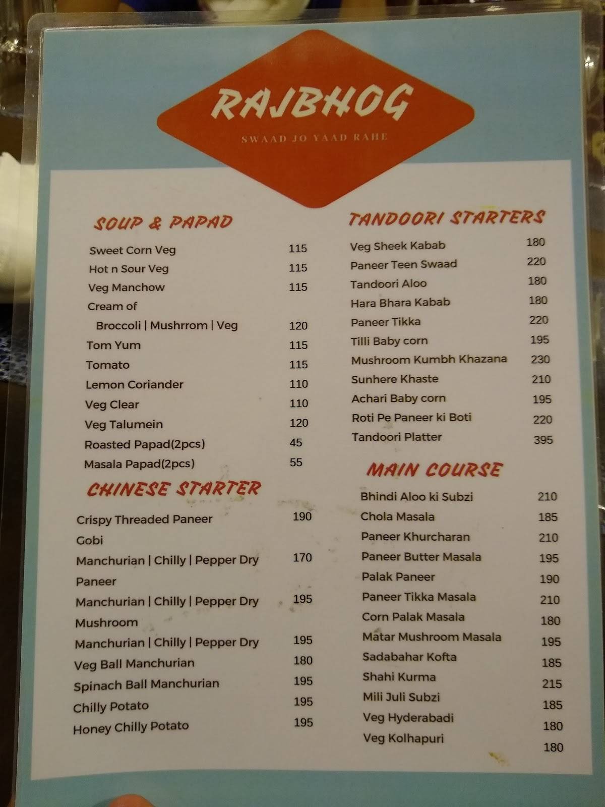 RajBhog menu