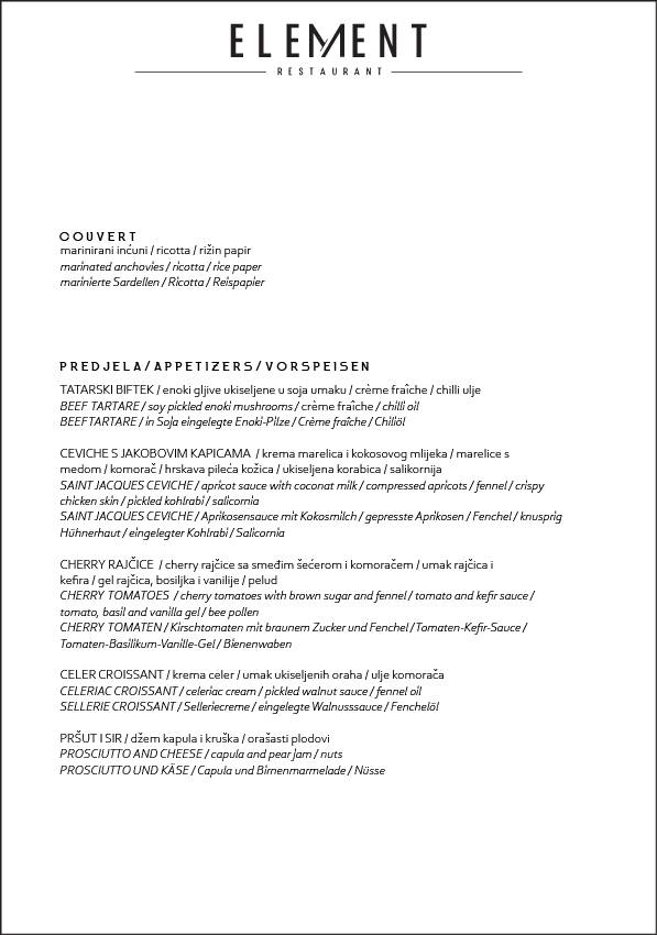 Menu de Restaurant Element