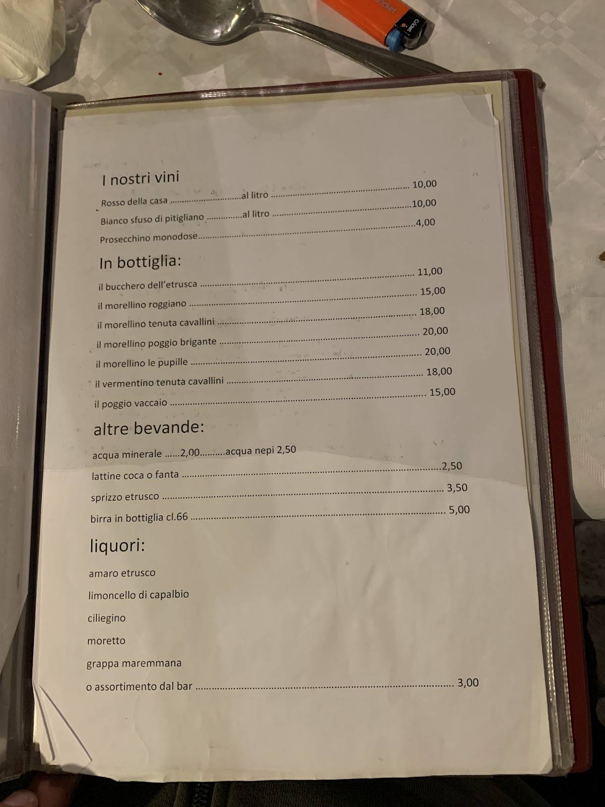 Menu di L'etrusca 