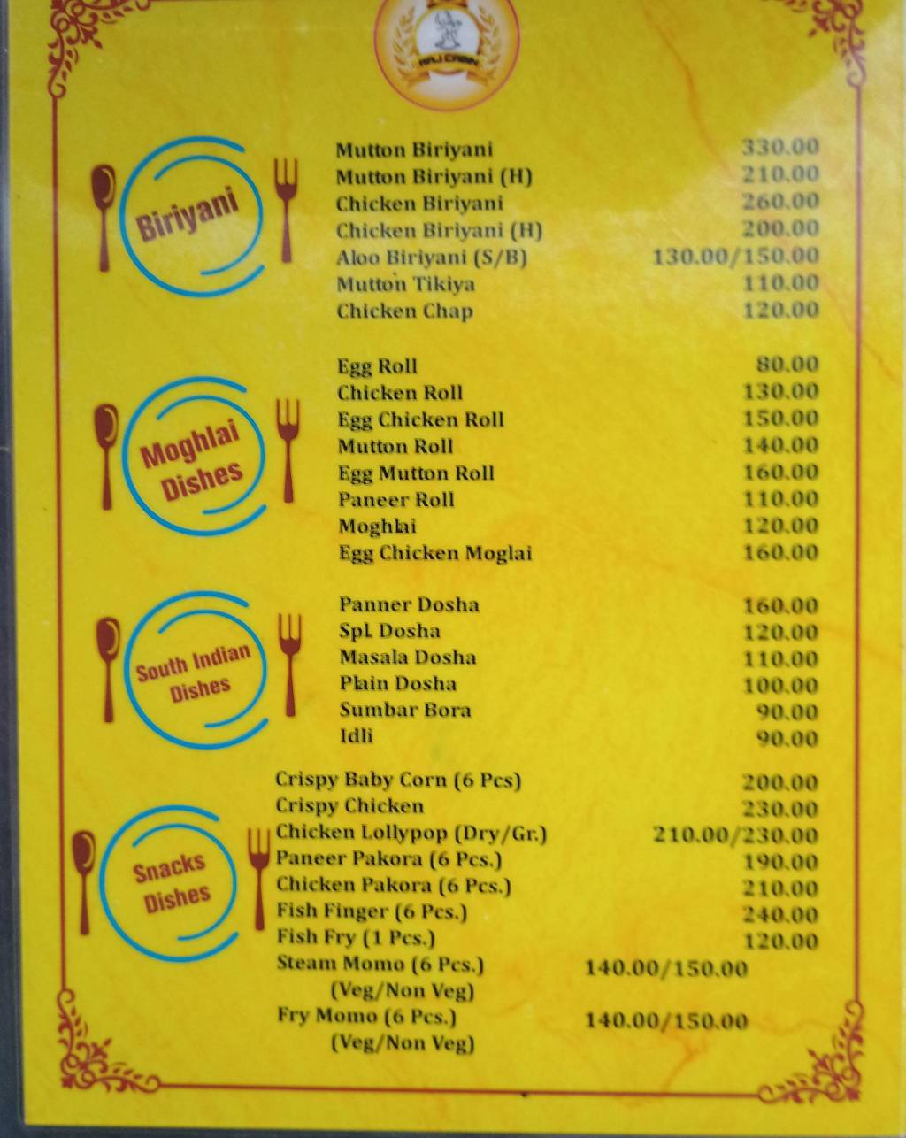 Raj Cabin menu