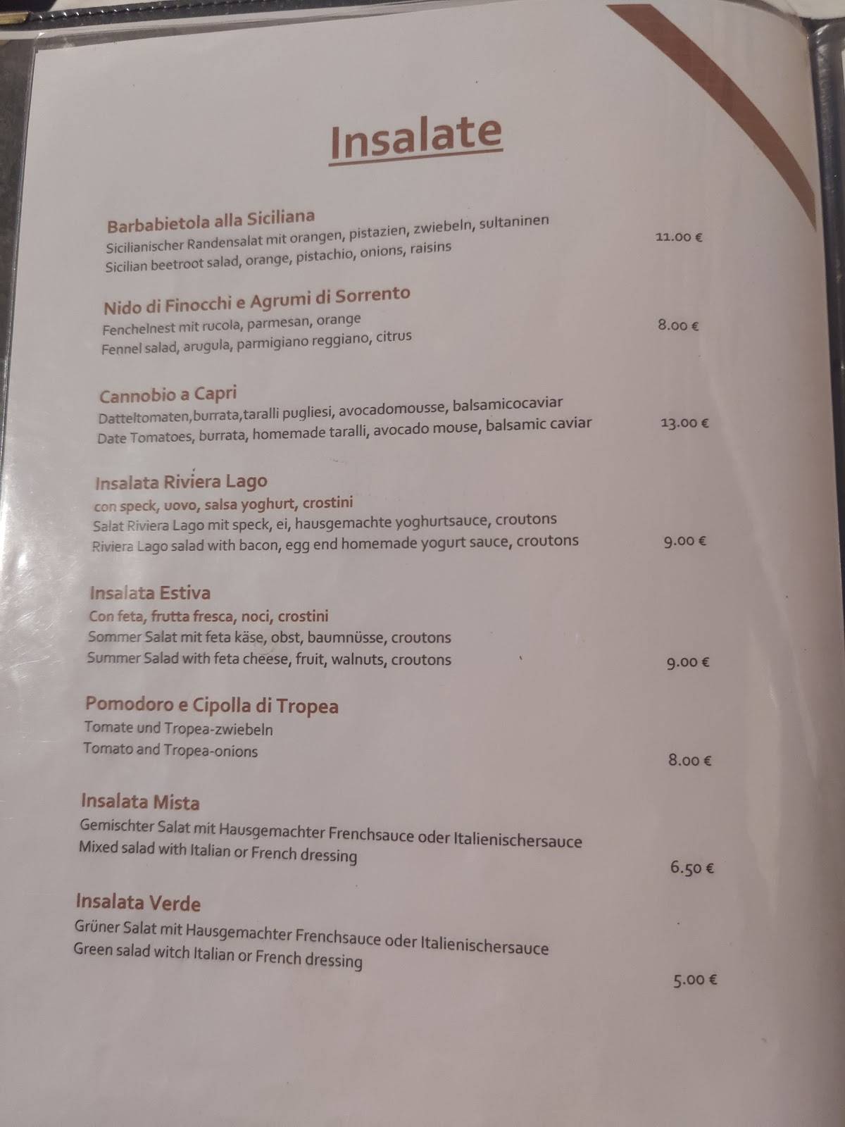 Menu di Ristorante Riviera Lago 