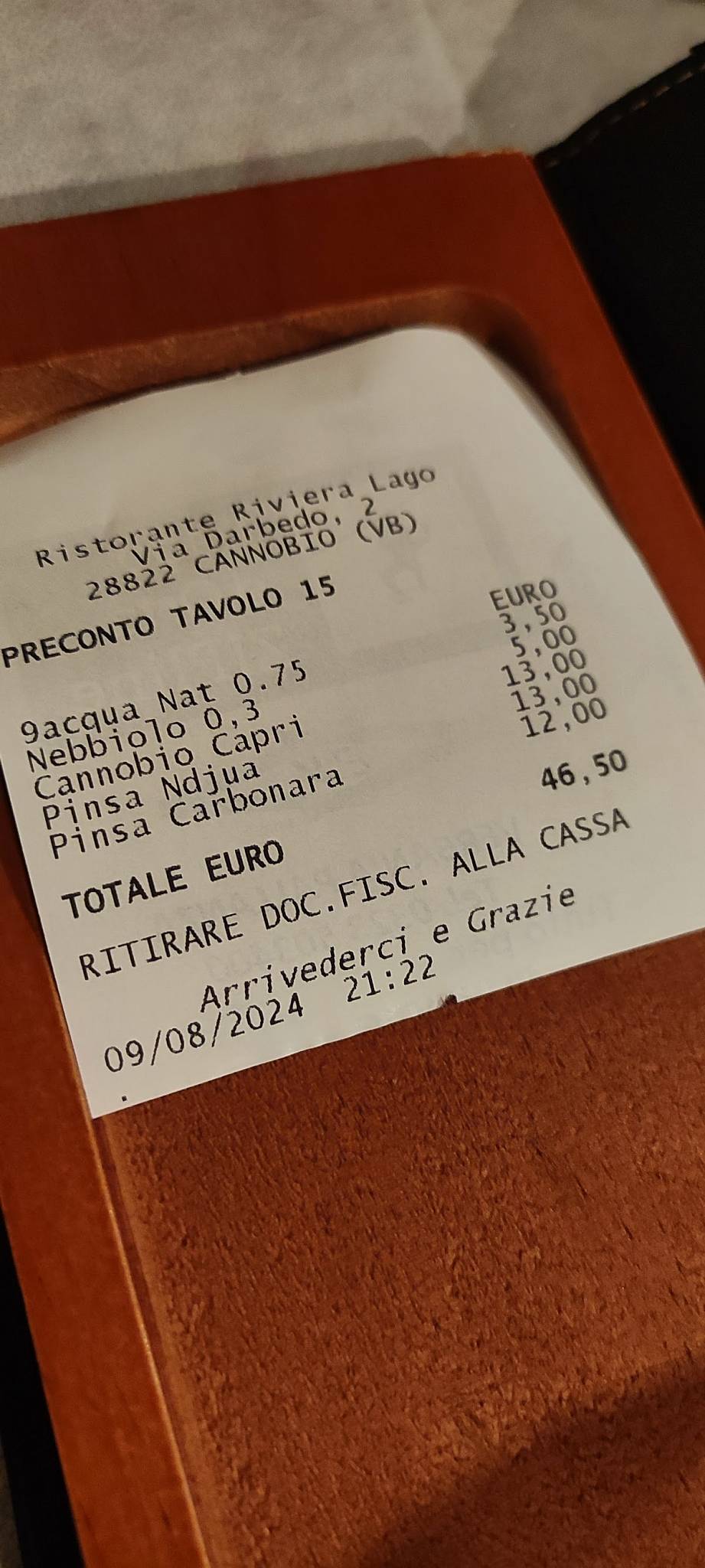 Menu di Ristorante Riviera Lago 