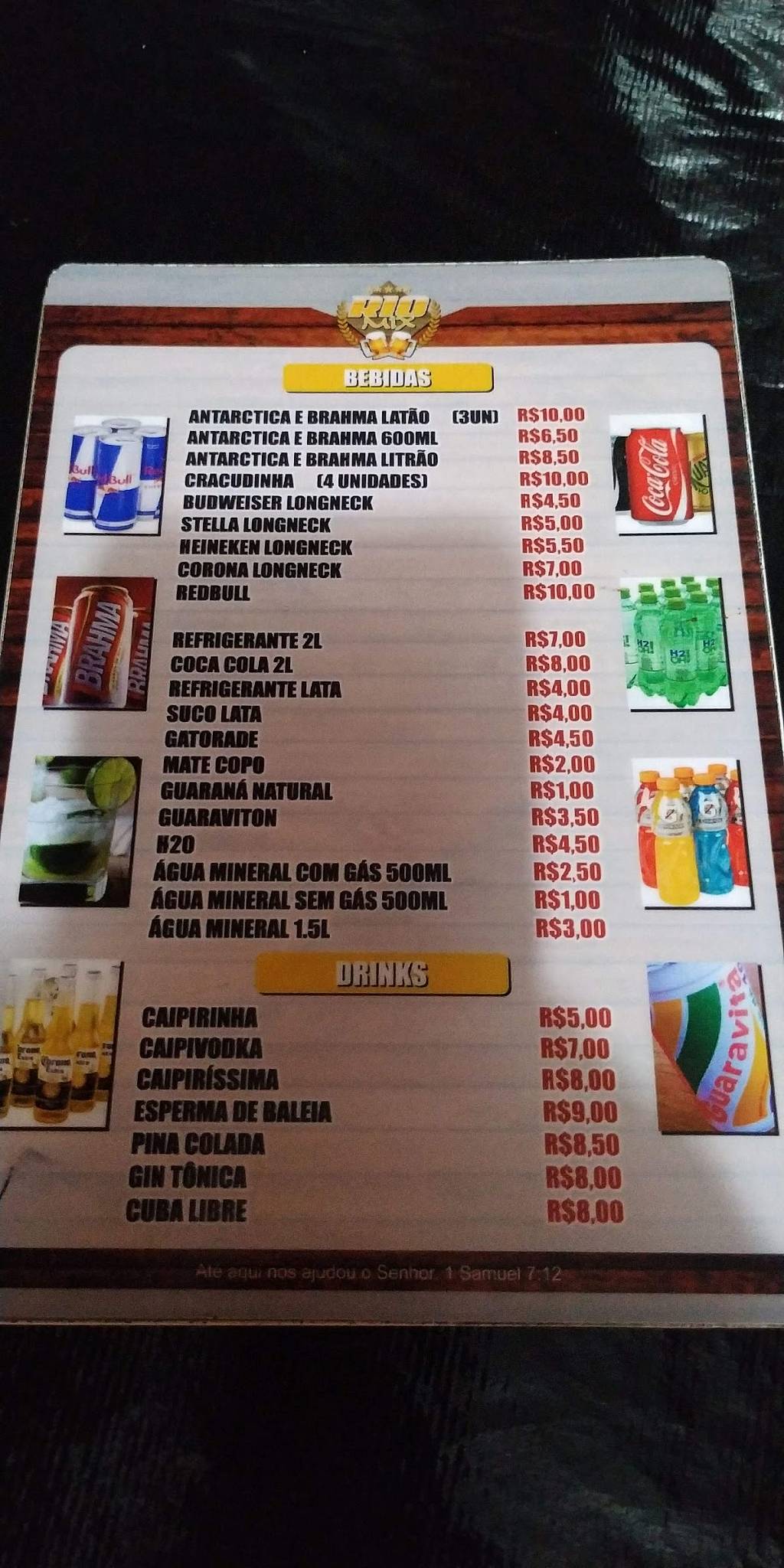 Riomixbar cardápio