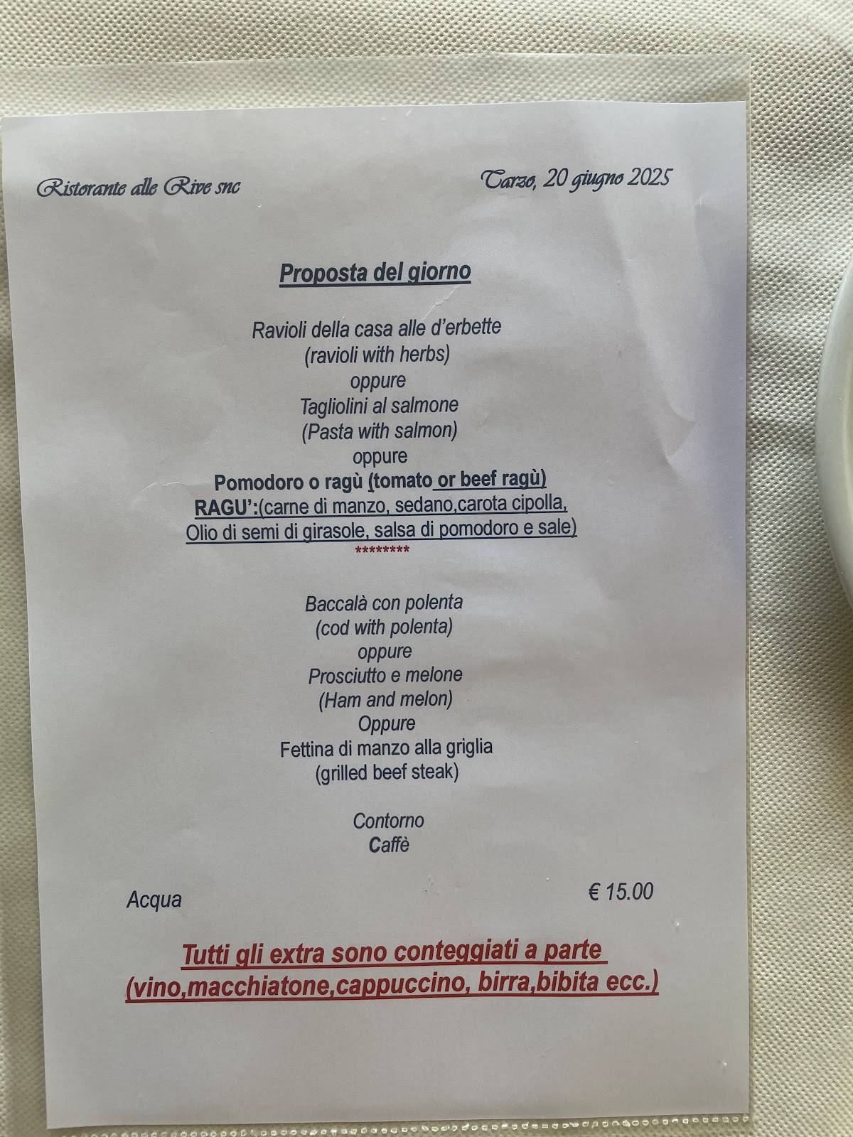 Menu di Ristorante Alle Rive 