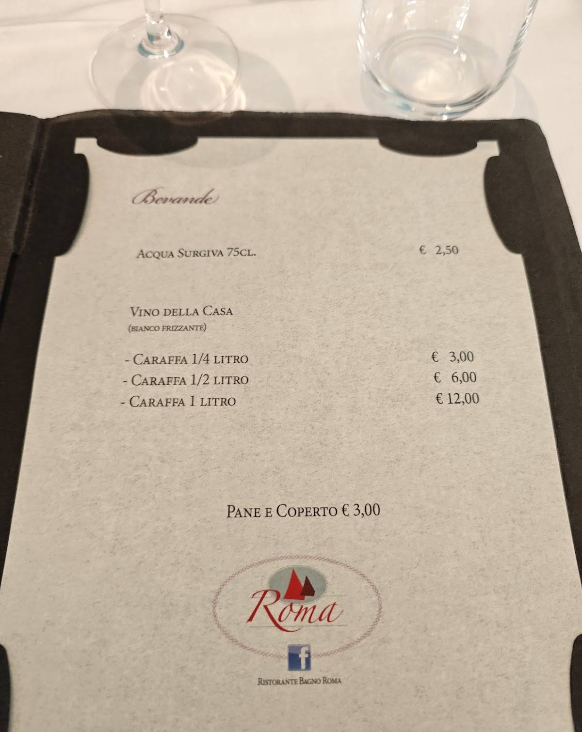 Menu di Ristorante Bagno Roma 