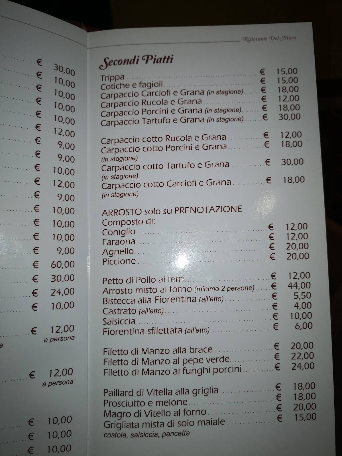 Menu di Ristorante Dal Moro 