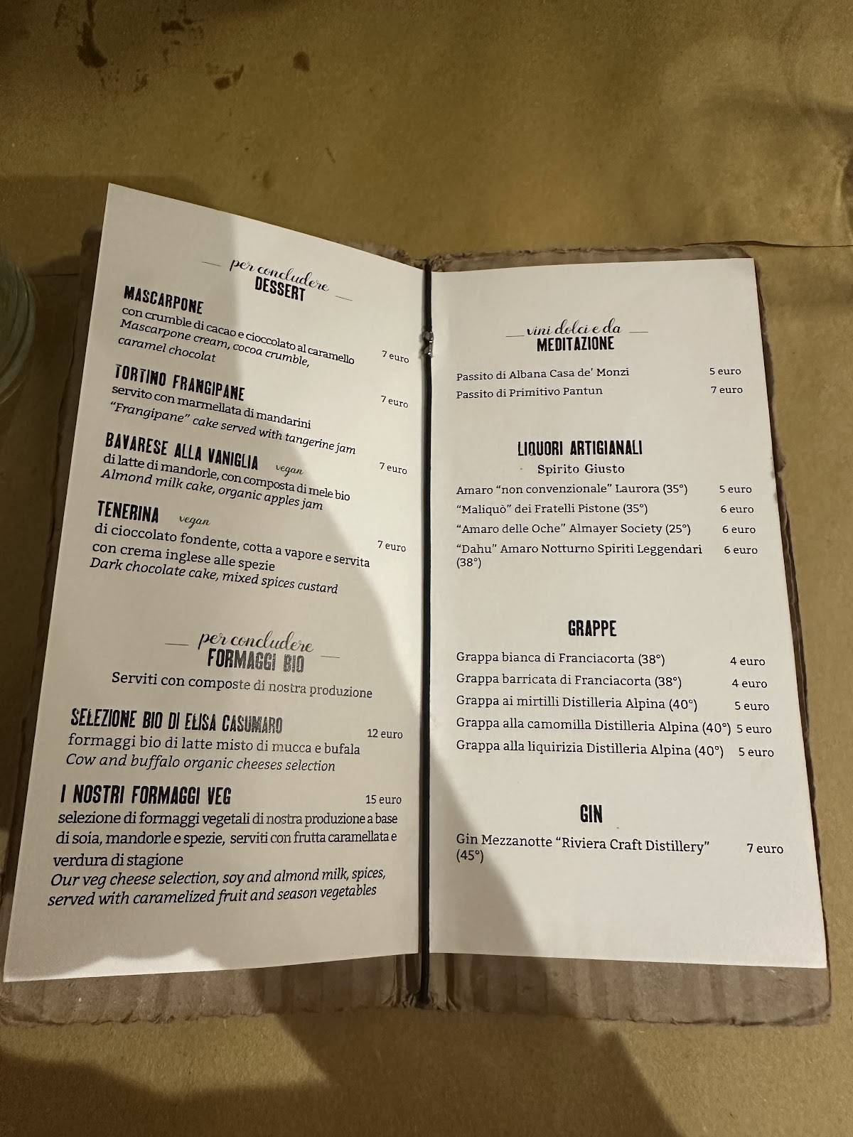 Menu de Ristorante Il Rovescio