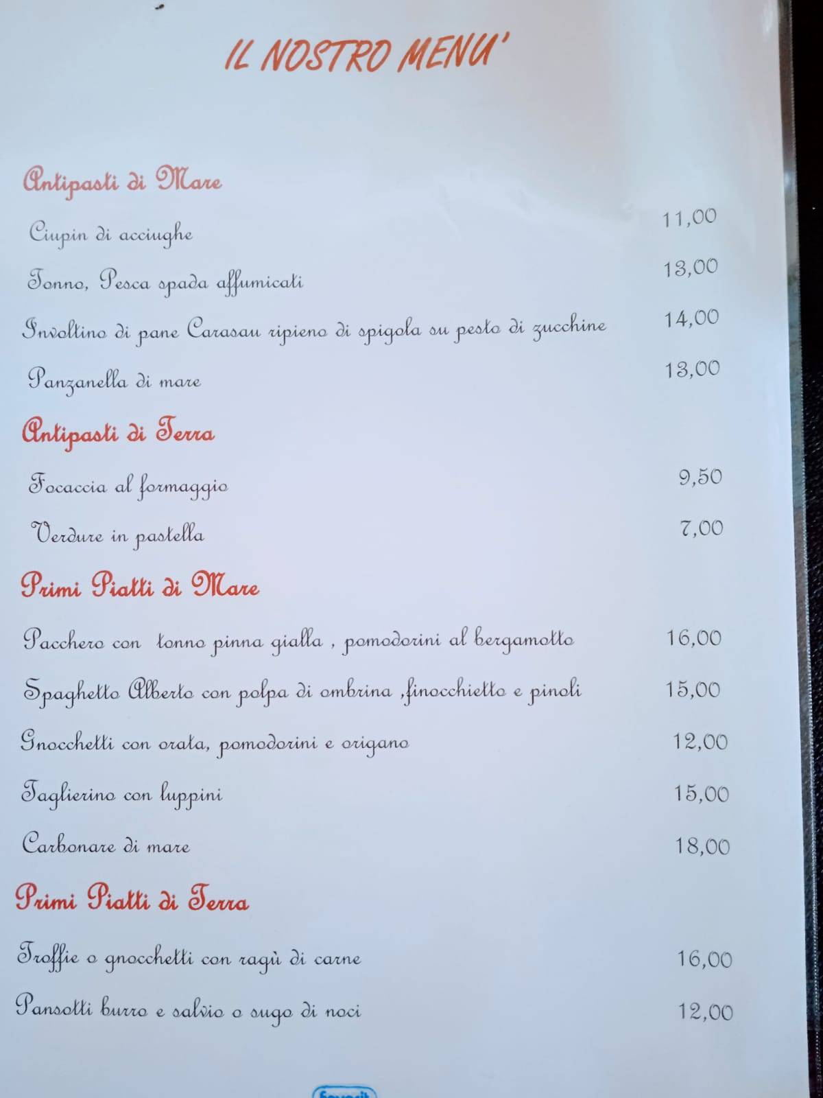 Menu di Ristorante L'Oa 