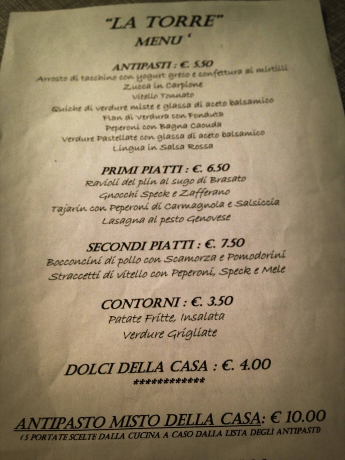 Menu di Ristorante La Torre 