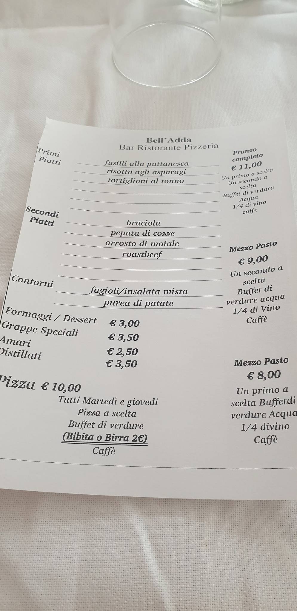 Menu di Ristorante Pizzeria Bell'Adda 