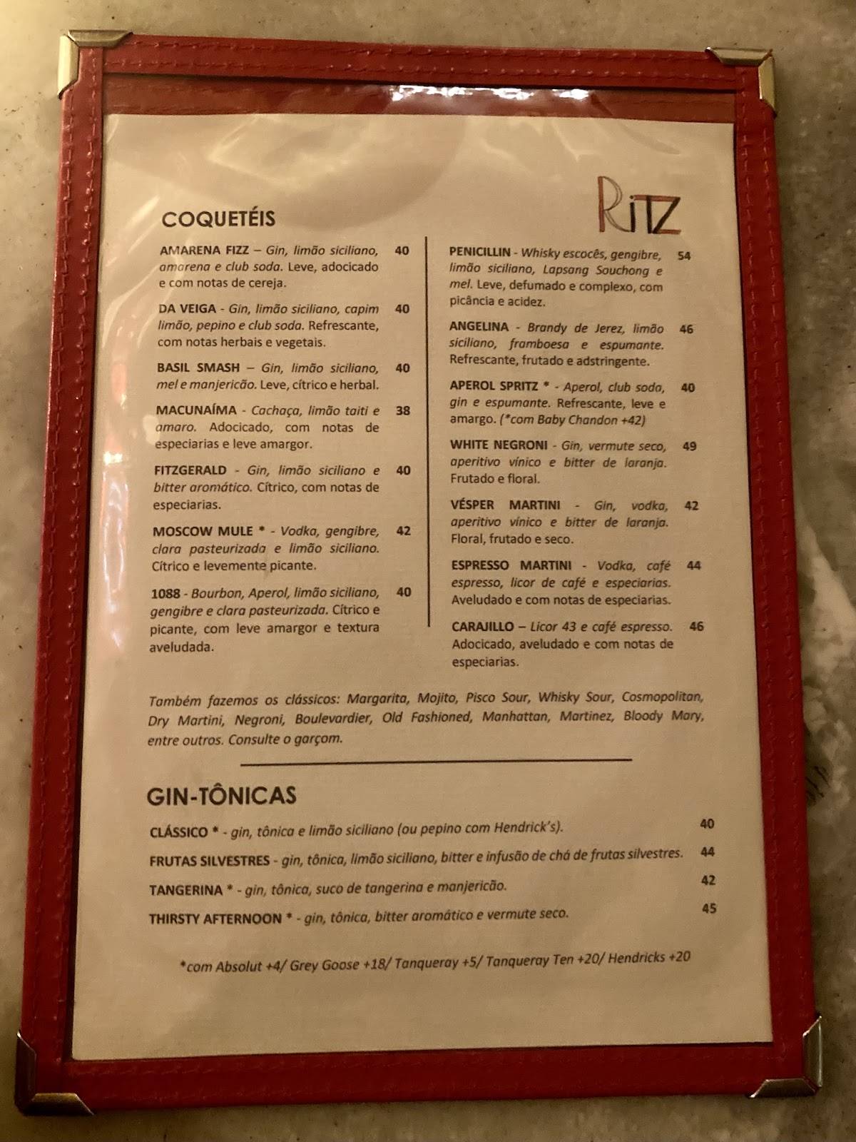 Ritz Franca cardápio