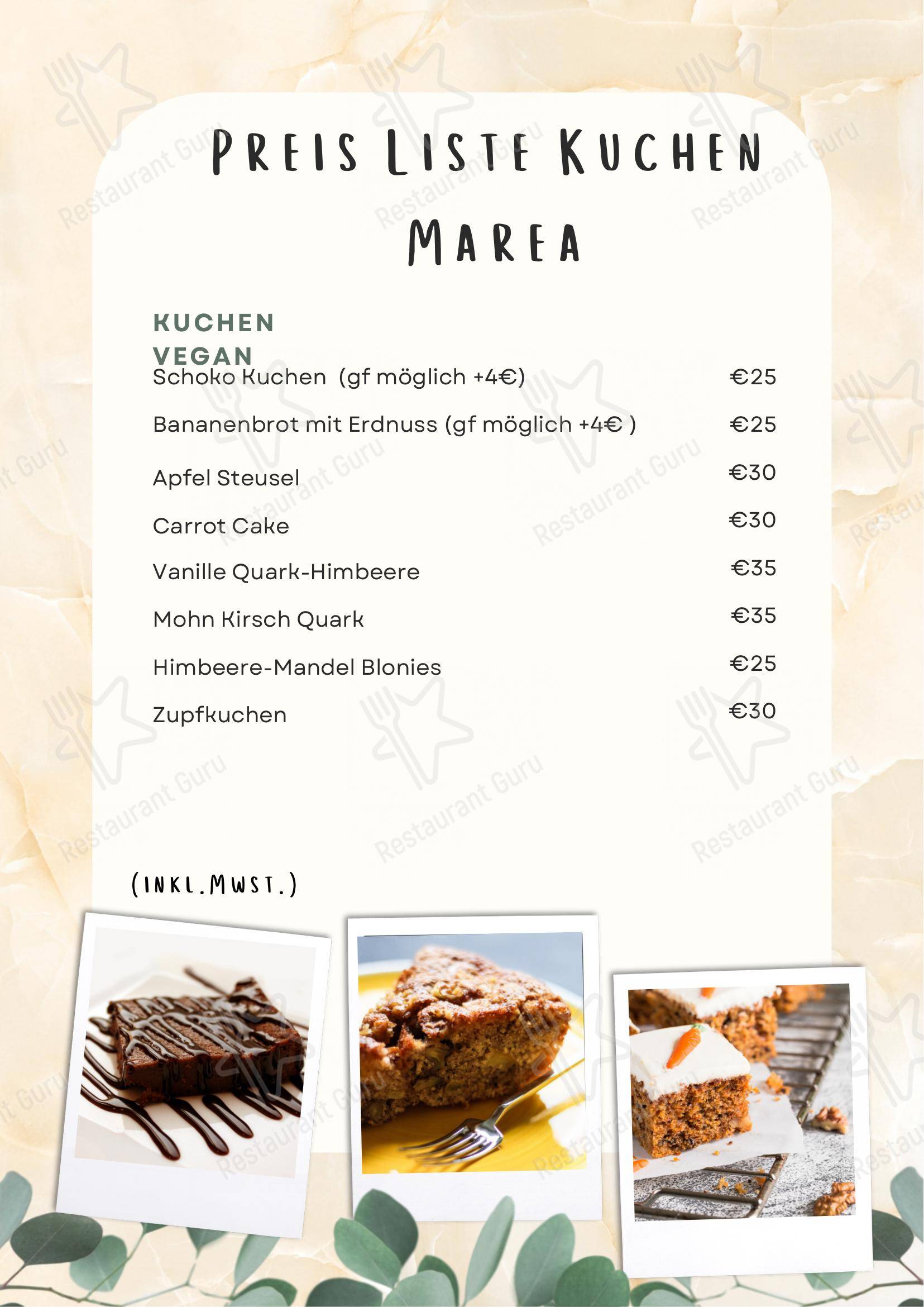 Menu pour Café Marea café