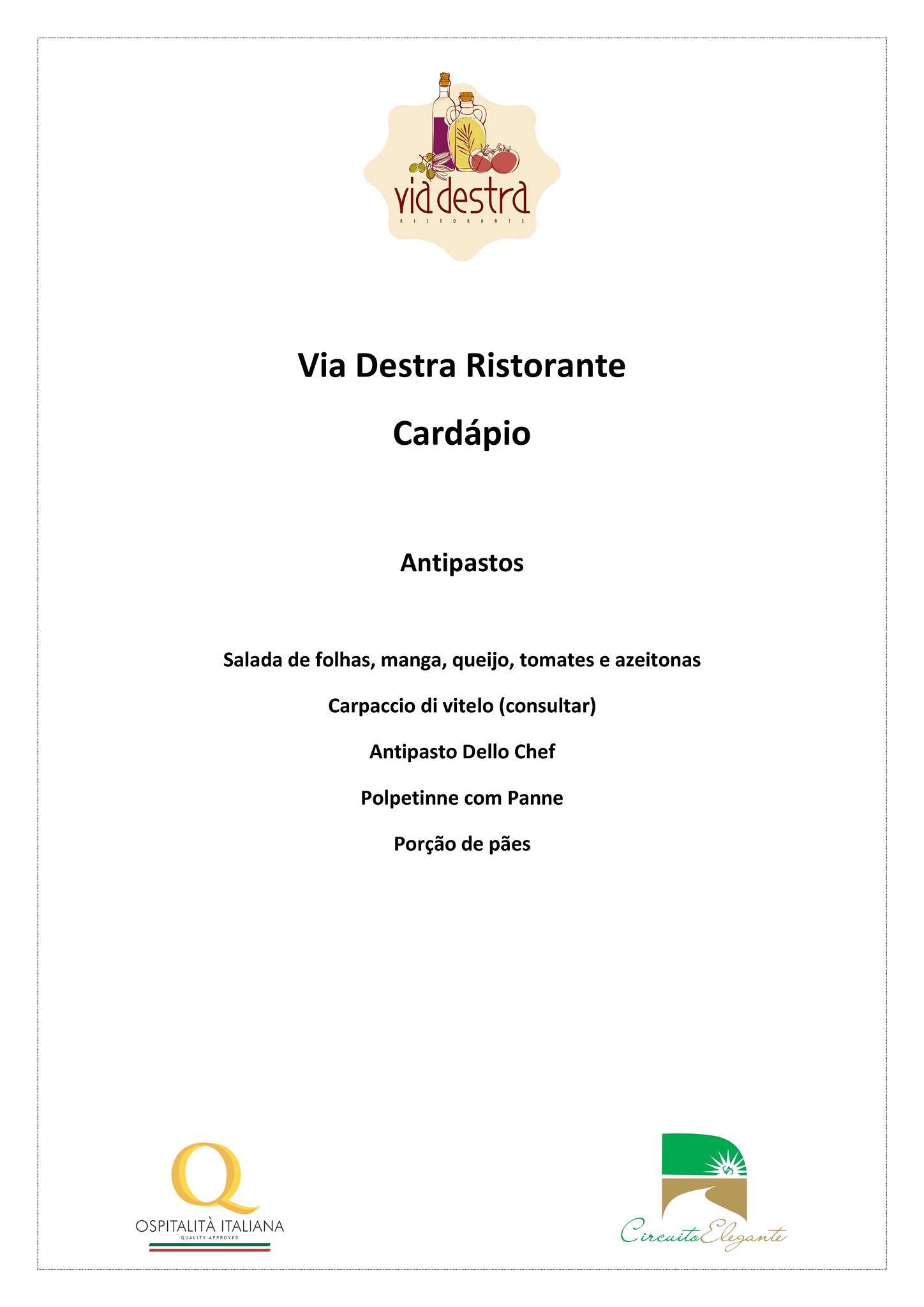 Via Destra Ristorante cardápio