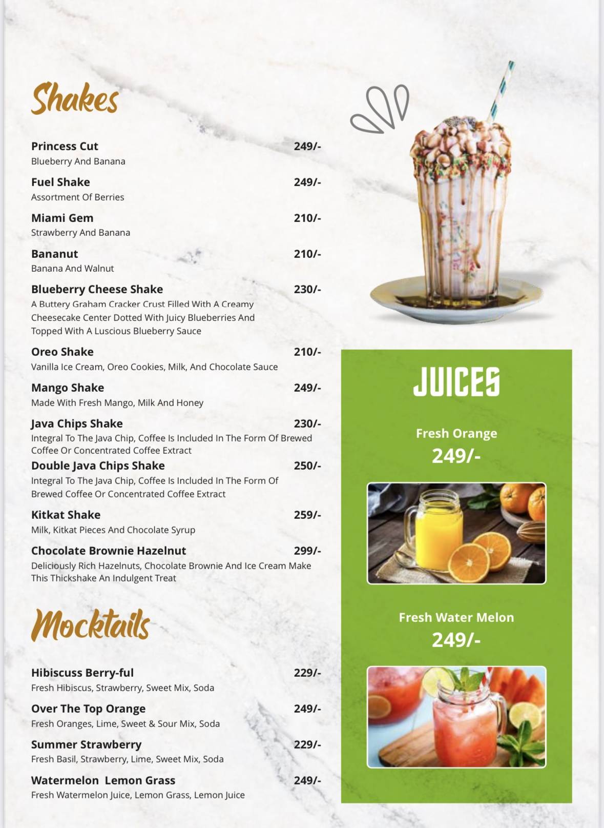 BBC cafe menu