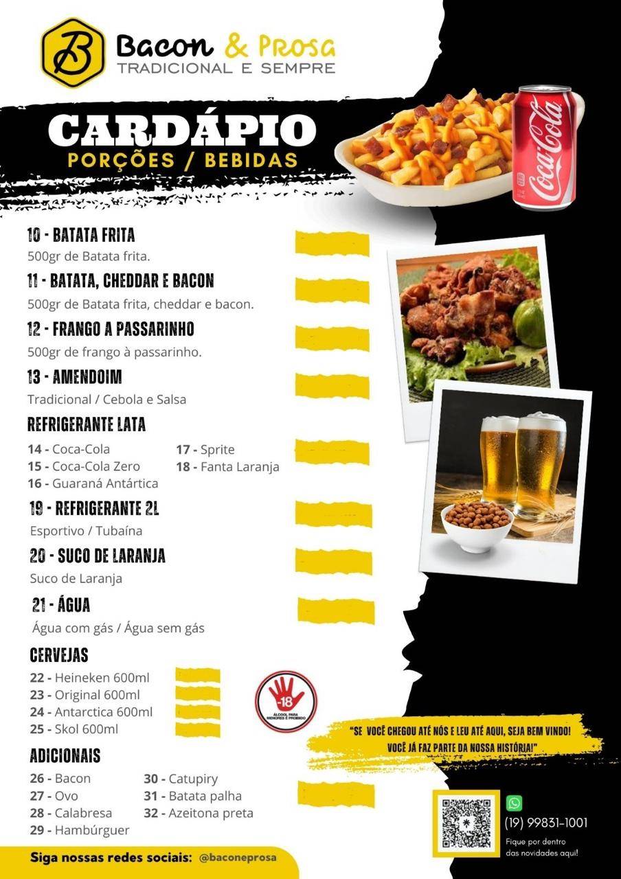 Bacon e Prosa cardápio