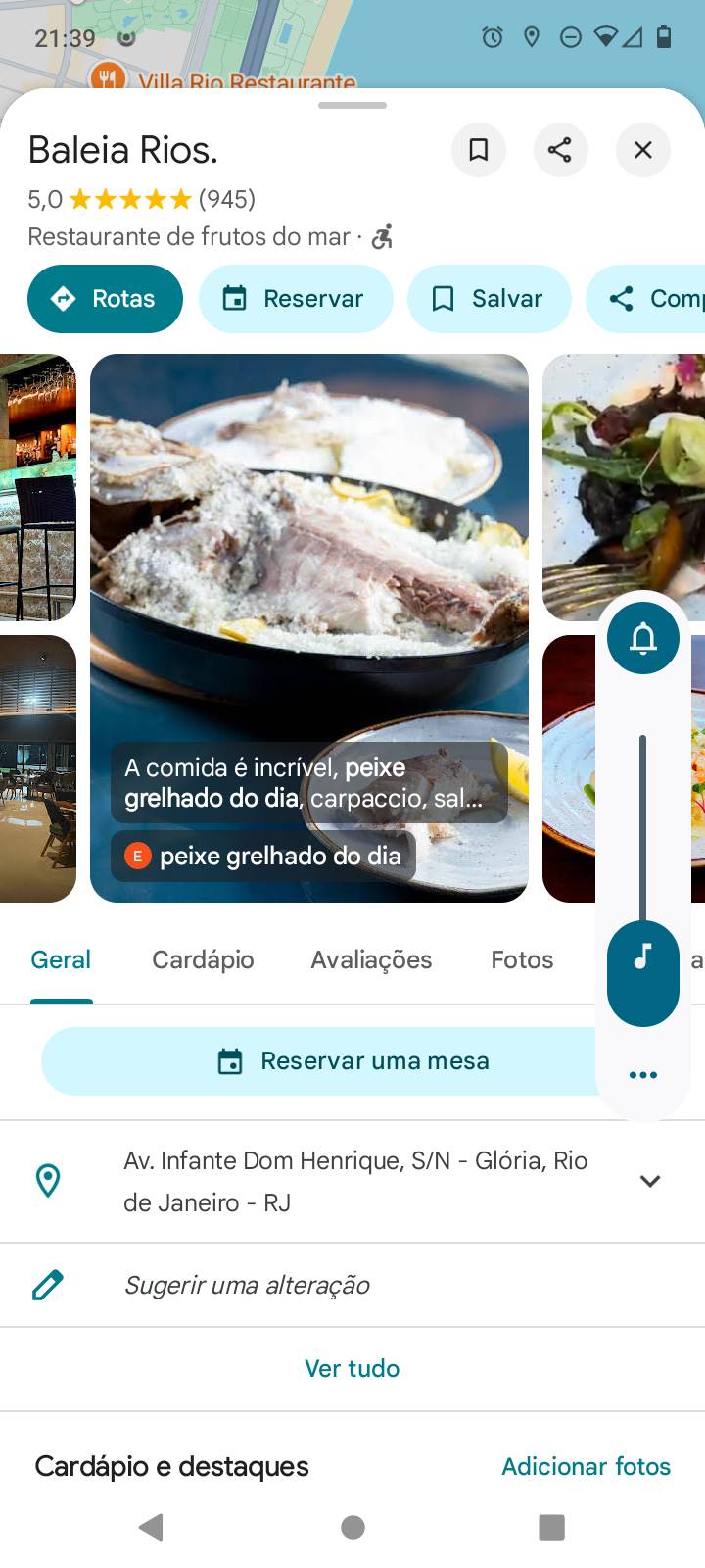 Baleia Rios cardápio