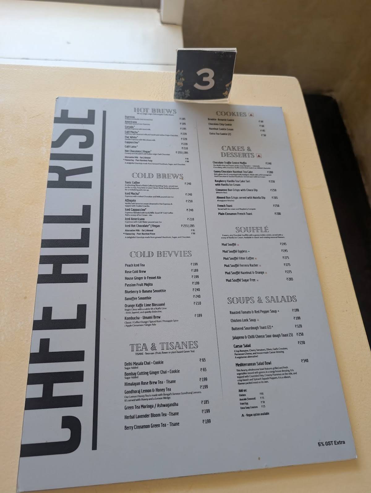 Café All Rise menu