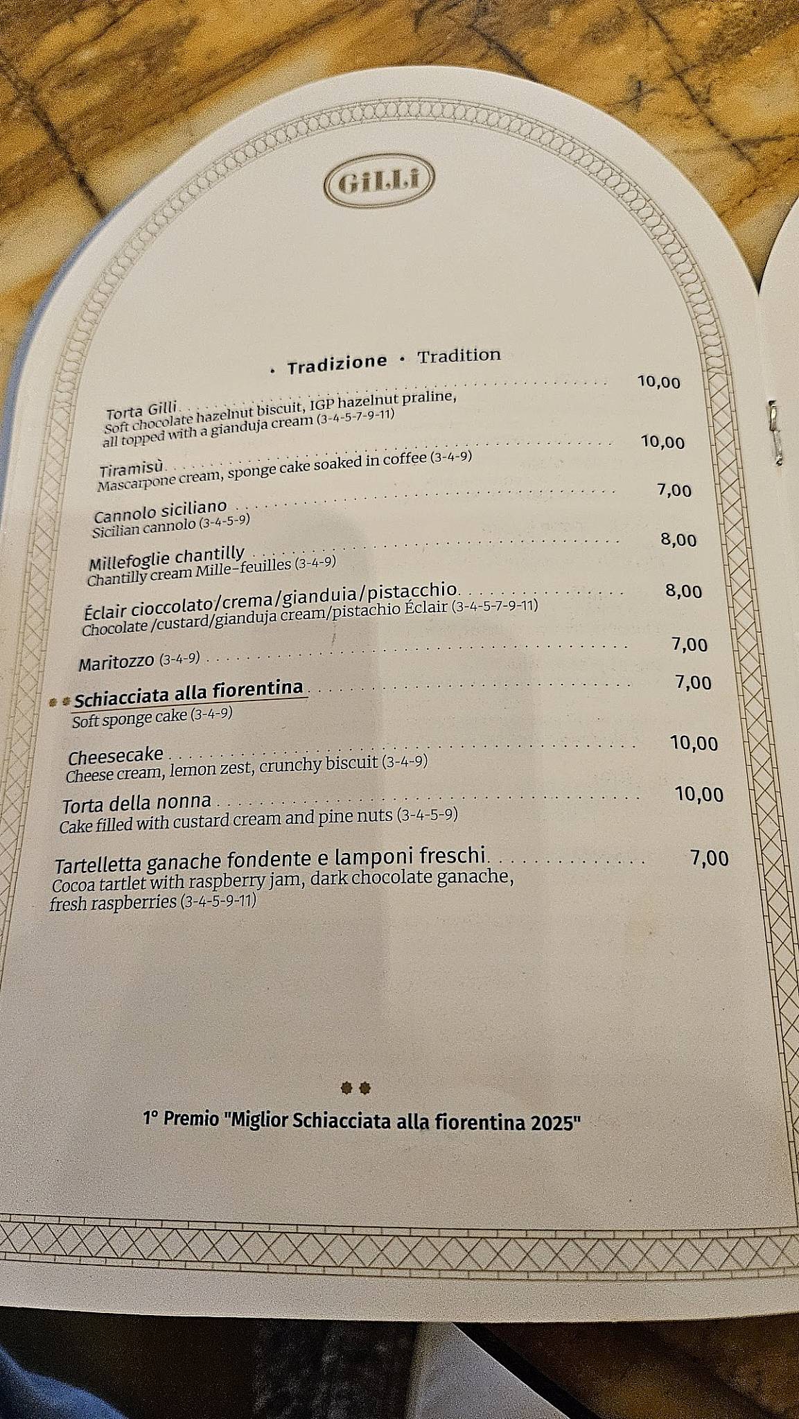 Menu di Caffè Gilli 