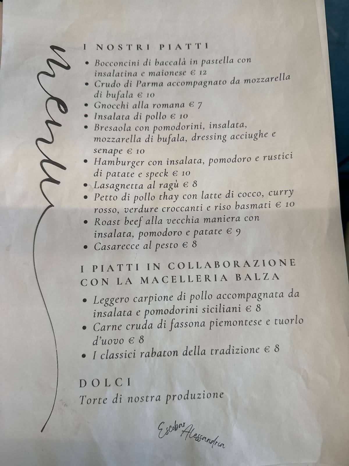 Menu di Escobar 