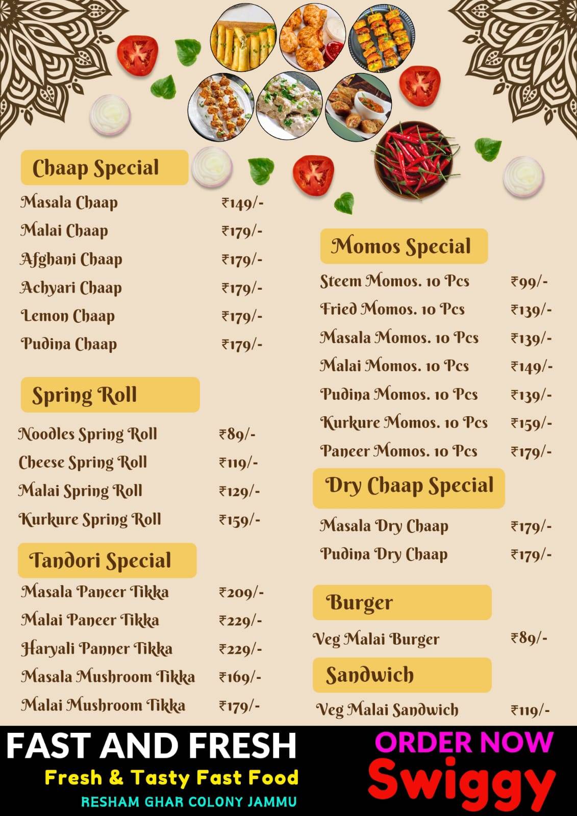 Fast And Fresh menu