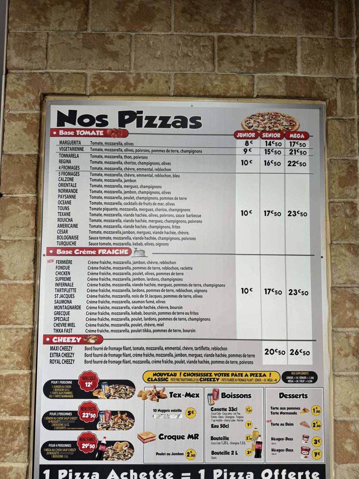 Menu de Fast Pizza Rouen