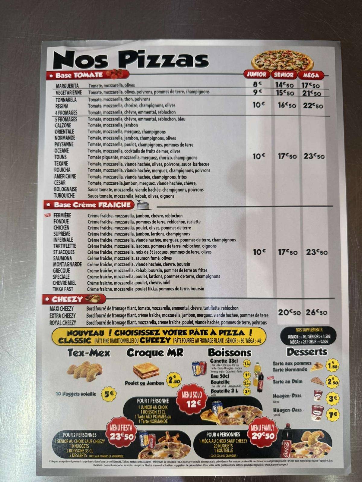 Menu de Fast Pizza Rouen