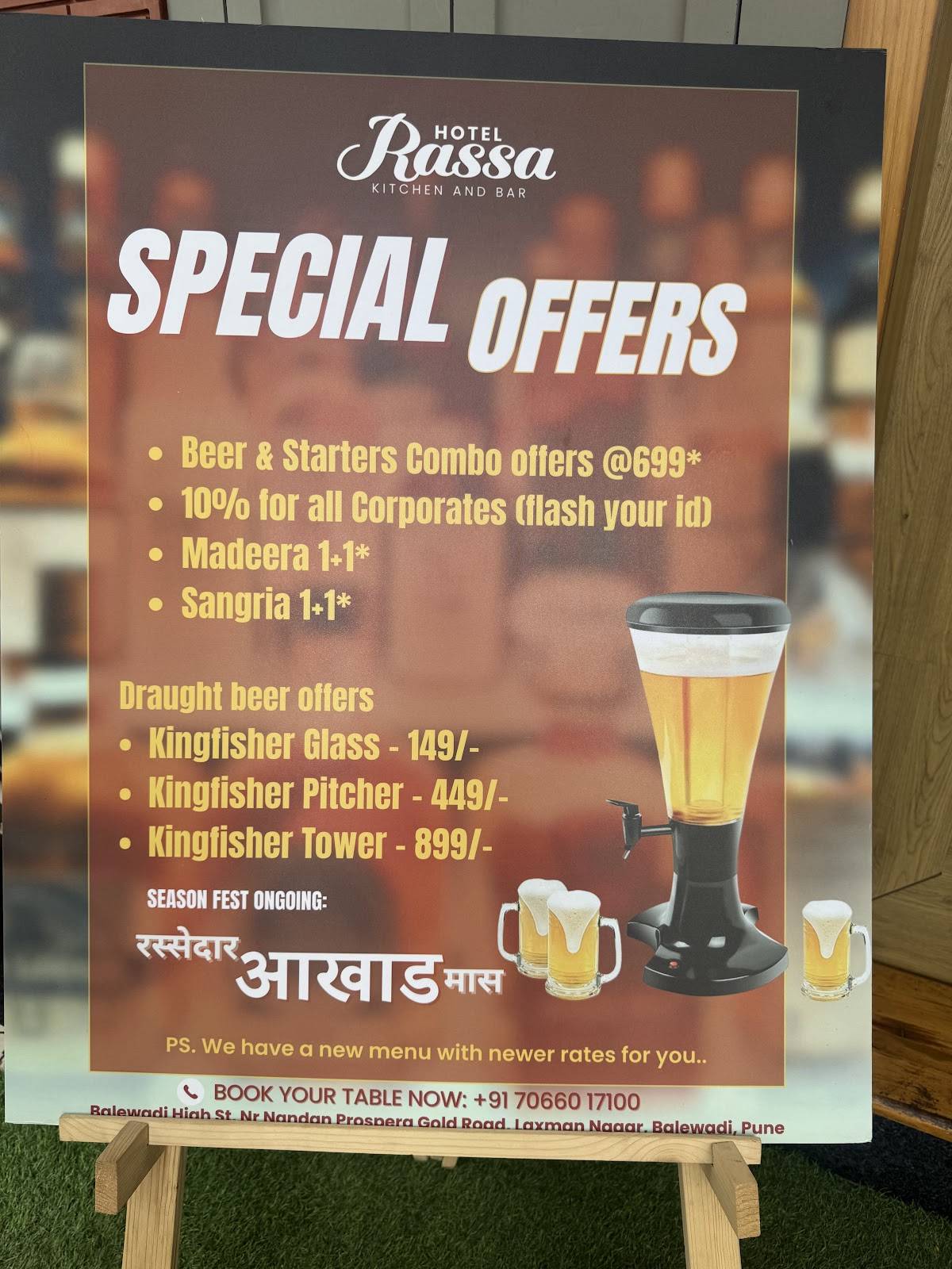 Hotel Rassa Kitchen menu