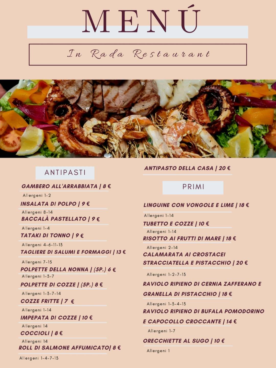 Menu di In Rada Restaurant 