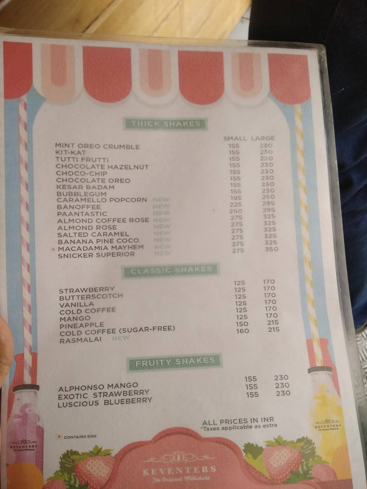 Keventers menu