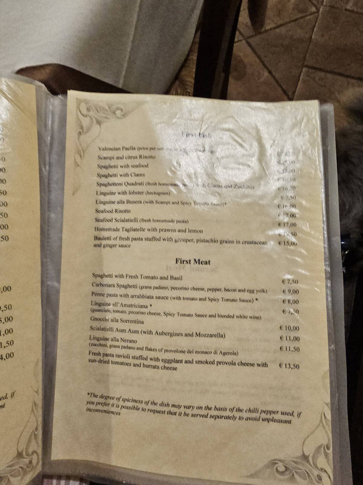 Menu di La Rocca 
