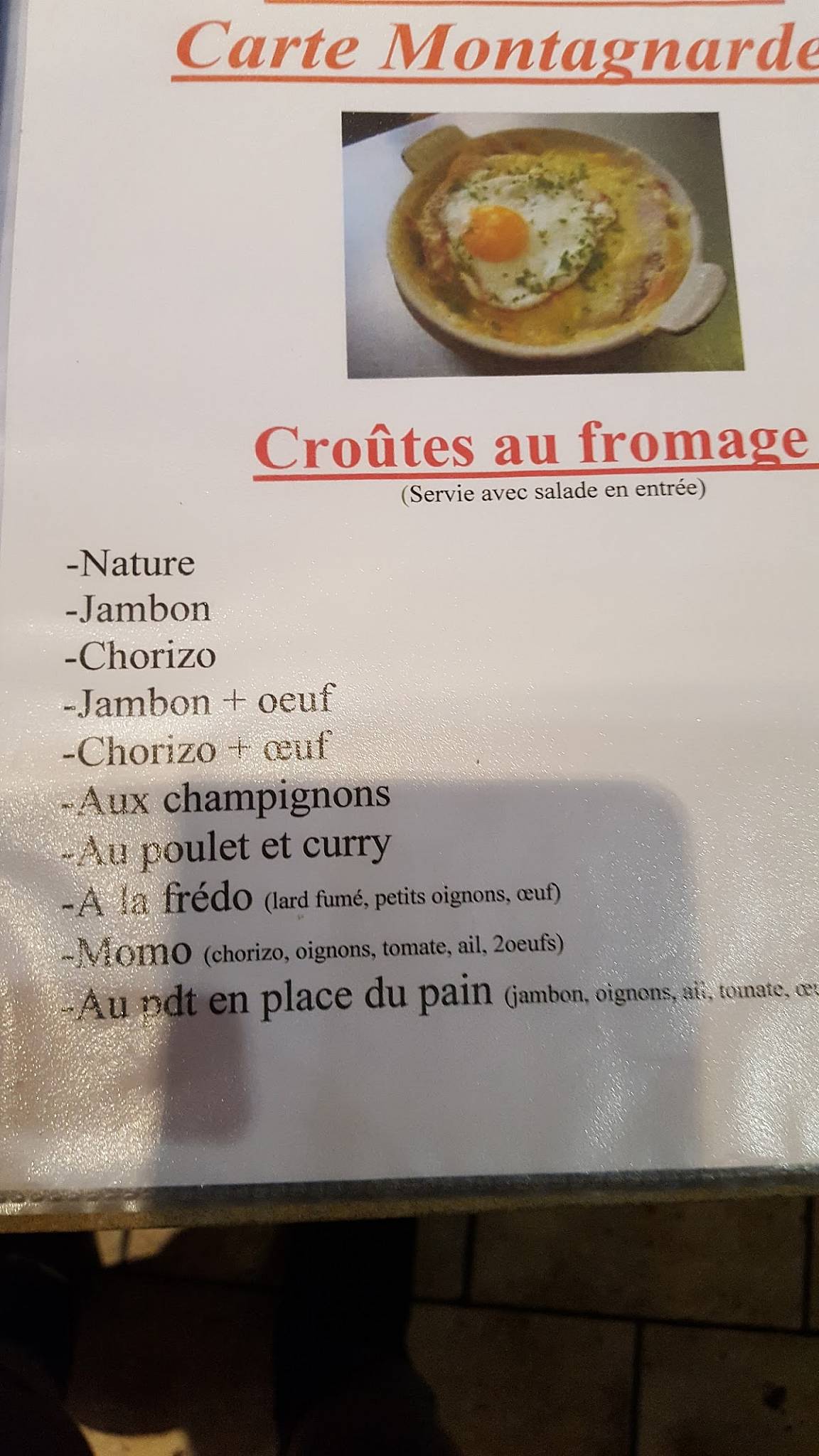 Menu de Le Ranch