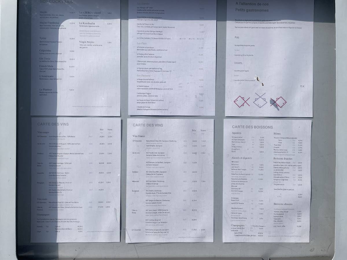 Menu de Les Poissons Rouges Restaurant Ile d'Oléron