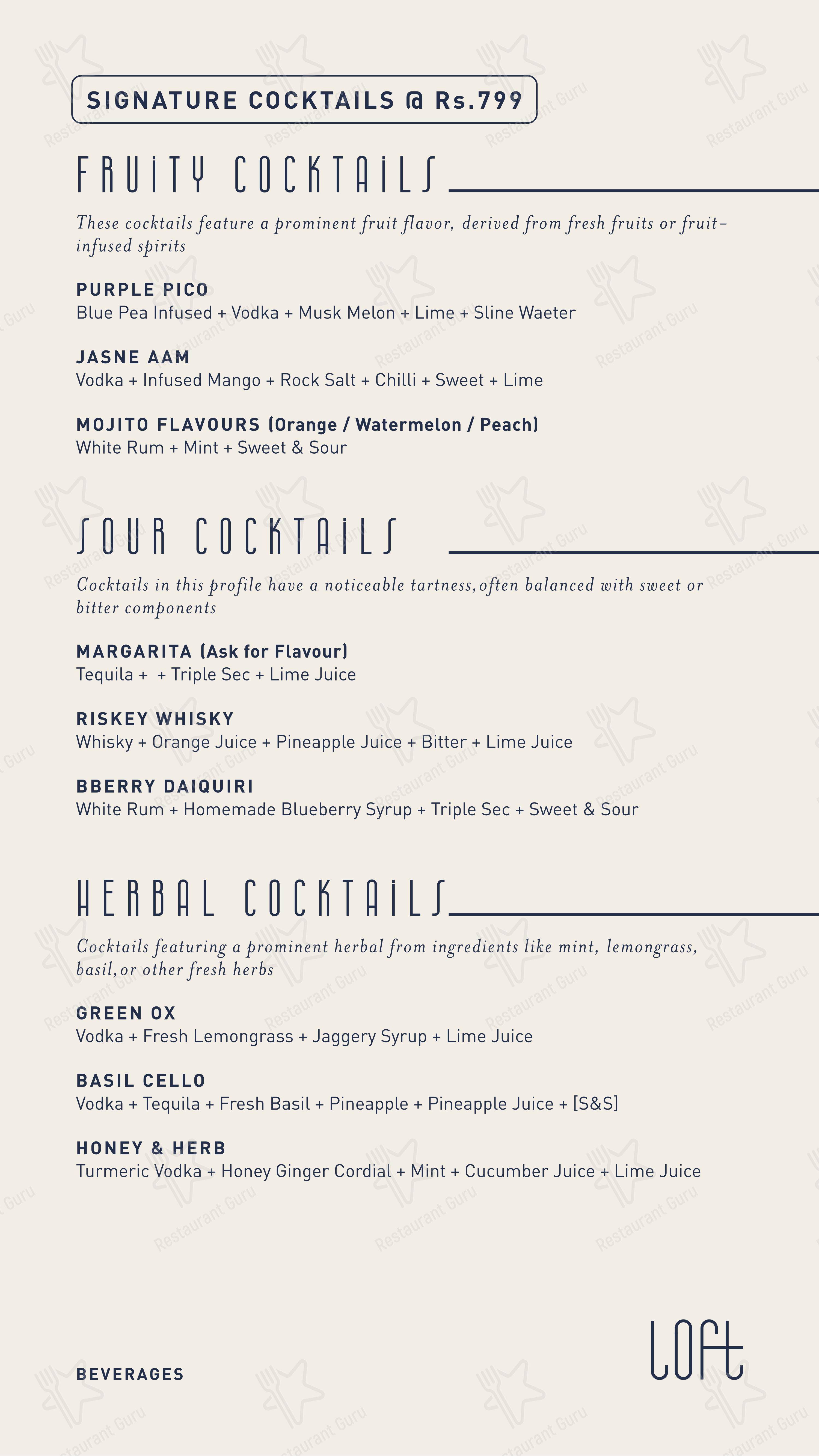 Loft - Rooftop Lounge - Menu