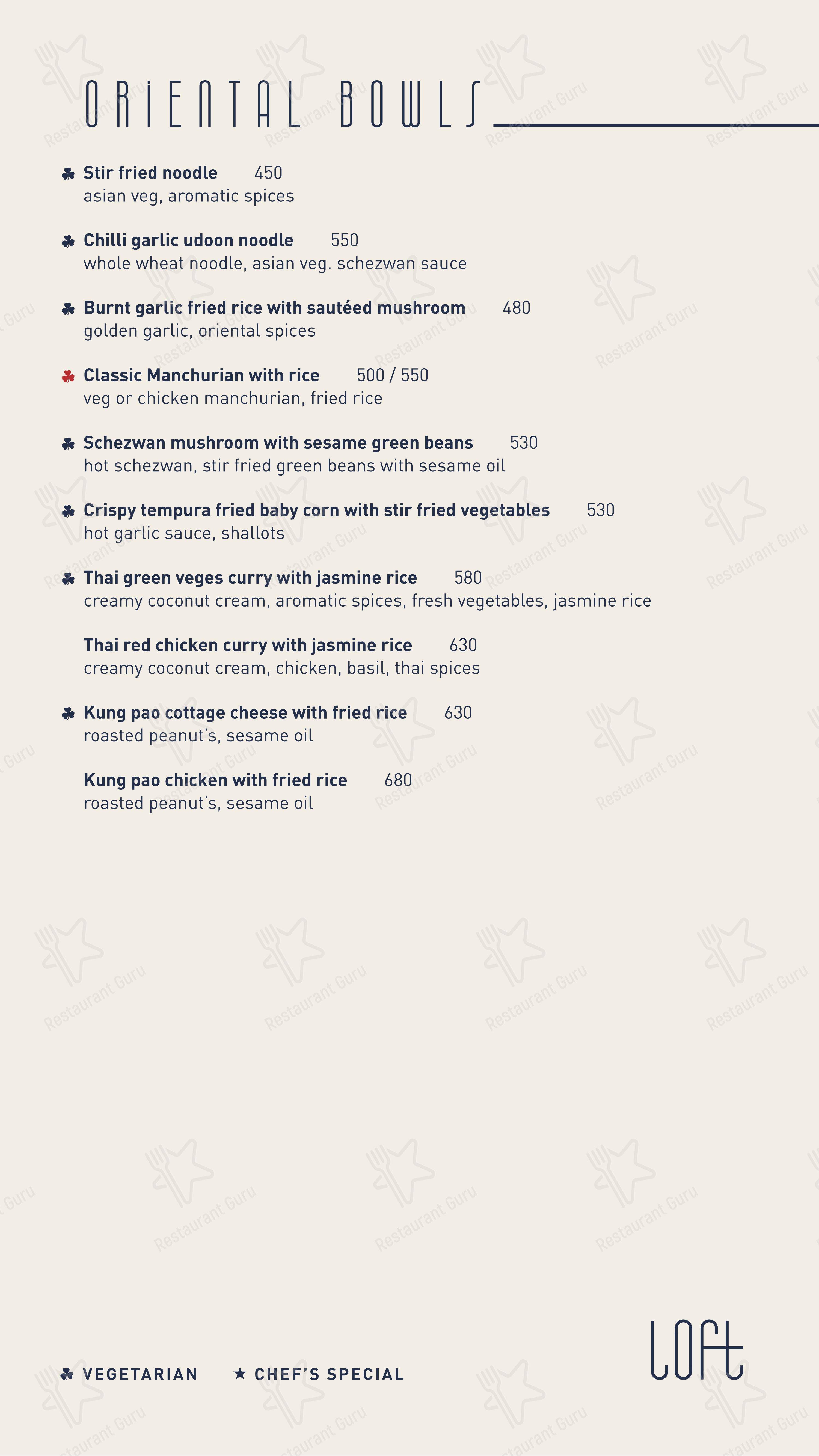 Loft - Rooftop Lounge in Udaipur - Menu