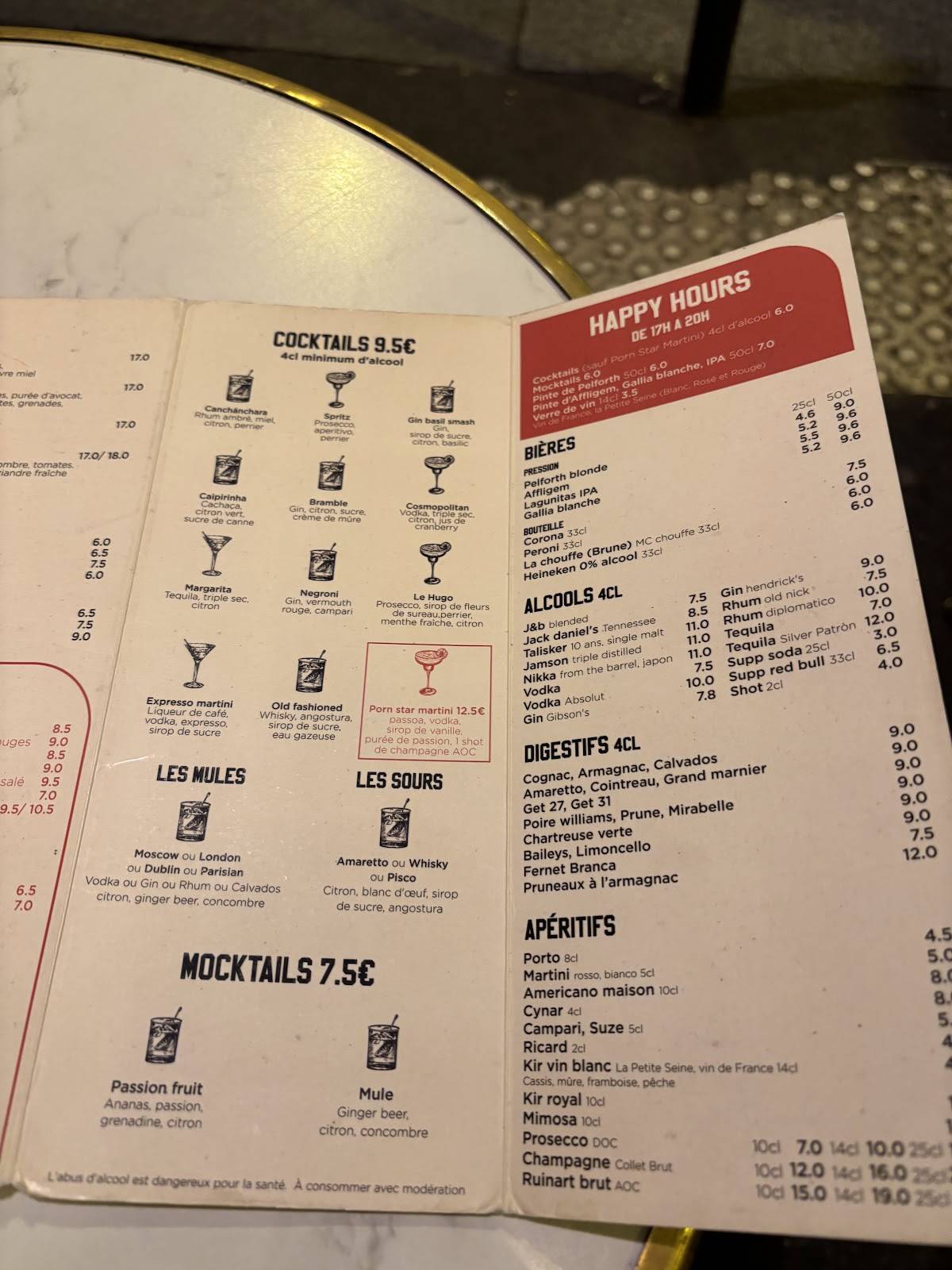 Menu de Café du Marché des Enfants Rouges