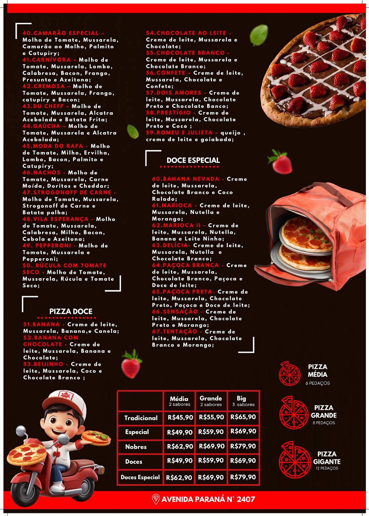 Pizzaria do Rafa cardápio