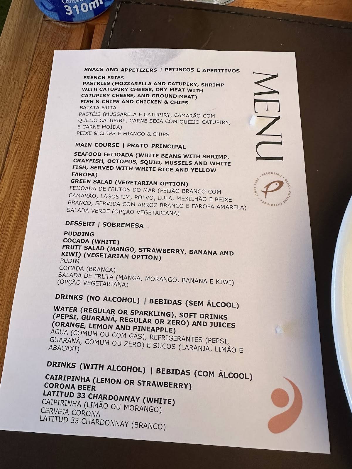 Quiosque Pesqueiro ∙ RJ cardápio