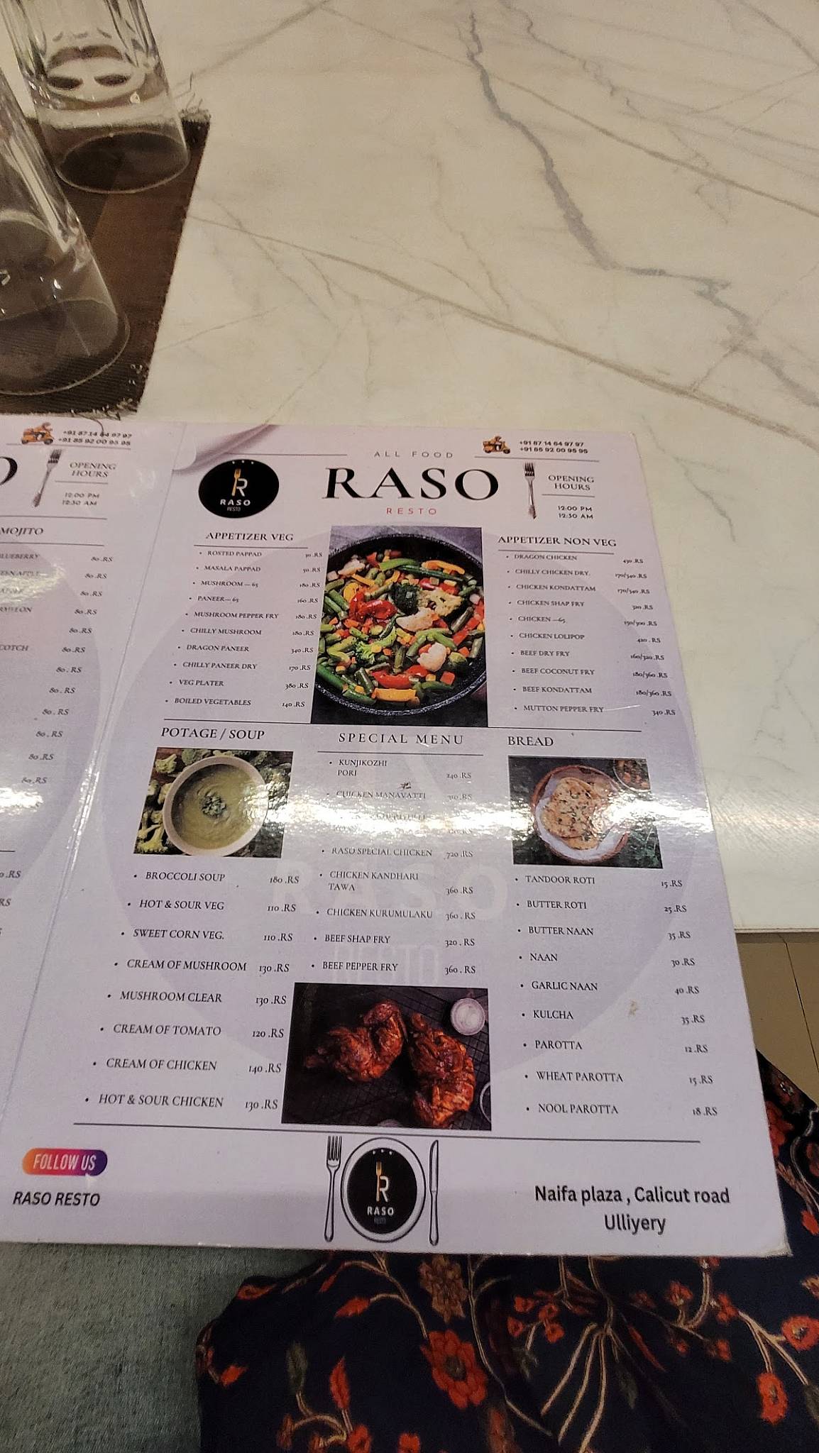 RASO RESTO menu
